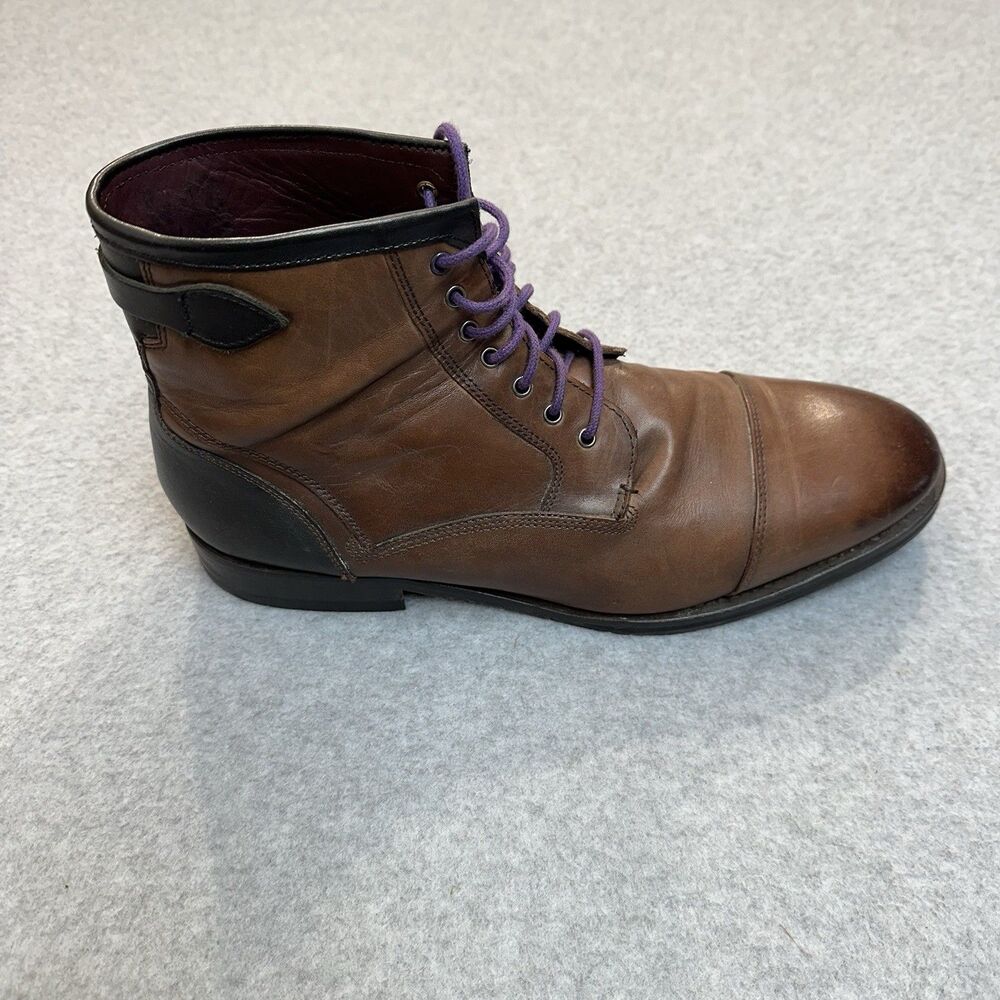 Ted Baker Comptan Chukka Boots Men's 12 Brown Black Leather Lace Up 9-13773